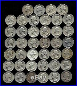 ONE ROLL OF WASHINGTON QUARTERS (1934-58) 90% Silver (40 Coins) LOT D57