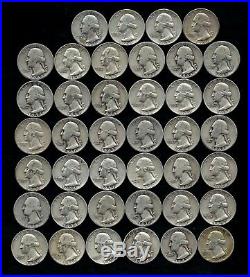 ONE ROLL OF WASHINGTON QUARTERS (1934-58) 90% Silver (40 Coins) LOT R90