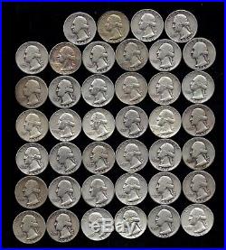 ONE ROLL OF WASHINGTON QUARTERS (1934-59) 90% Silver (40 Coins) LOT A84
