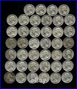 ONE ROLL OF WASHINGTON QUARTERS (1934-59) 90% Silver (40 Coins) LOT B52