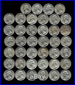 ONE ROLL OF WASHINGTON QUARTERS (1934-59) 90% Silver (40 Coins) LOT C03