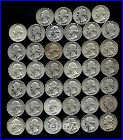 ONE ROLL OF WASHINGTON QUARTERS (1934-59) 90% Silver (40 Coins) LOT D75