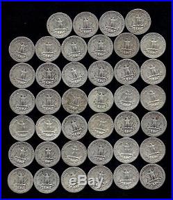 ONE ROLL OF WASHINGTON QUARTERS (1934-59) 90% Silver (40 Coins) LOT D84