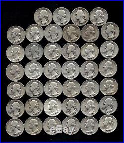 ONE ROLL OF WASHINGTON QUARTERS (1934-59) 90% Silver (40 Coins) LOT E83