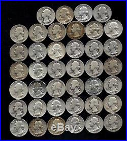 ONE ROLL OF WASHINGTON QUARTERS (1934-59) 90% Silver (40 Coins) LOT H69