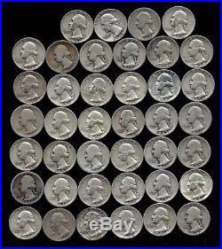 ONE ROLL OF WASHINGTON QUARTERS (1934-59) 90% Silver (40 Coins) LOT L57