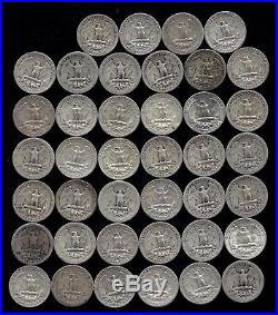 ONE ROLL OF WASHINGTON QUARTERS (1934-59) 90% Silver (40 Coins) LOT L57