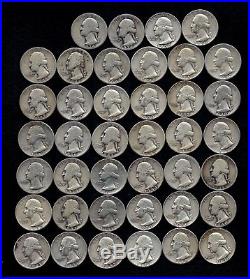 ONE ROLL OF WASHINGTON QUARTERS (1934-59) 90% Silver (40 Coins) LOT L7