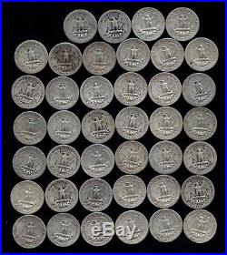 ONE ROLL OF WASHINGTON QUARTERS (1934-59) 90% Silver (40 Coins) LOT L7