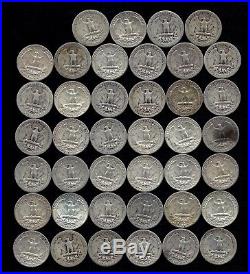 ONE ROLL OF WASHINGTON QUARTERS (1934-64) 90% Silver (40 Coins) LOT A11