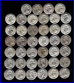 ONE ROLL OF WASHINGTON QUARTERS (1934-64) 90% Silver (40 Coins) LOT A90