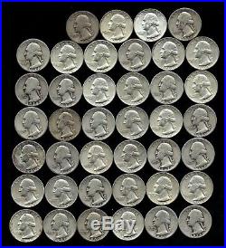 ONE ROLL OF WASHINGTON QUARTERS (1934-64) 90% Silver (40 Coins) LOT D80
