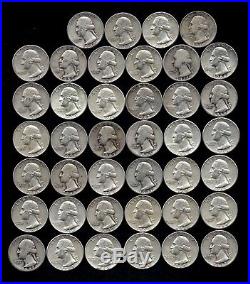 ONE ROLL OF WASHINGTON QUARTERS (1934-64) 90% Silver (40 Coins) LOT E13