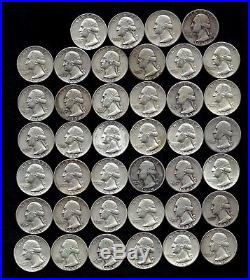 ONE ROLL OF WASHINGTON QUARTERS (1934-64) 90% Silver (40 Coins) LOT E27