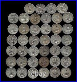 ONE ROLL OF WASHINGTON QUARTERS (1935-48) 90% Silver (40 Coins) LOT F91