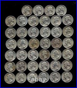ONE ROLL OF WASHINGTON QUARTERS (1935-49) 90% Silver (40 Coins) LOT F89