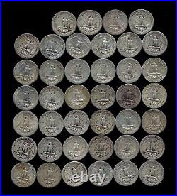 ONE ROLL OF WASHINGTON QUARTERS (1935-49) 90% Silver (40 Coins) LOT F89