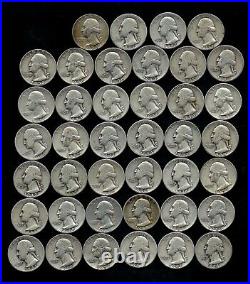 ONE ROLL OF WASHINGTON QUARTERS (1935-58) 90% Silver (40 Coins) LOT E43