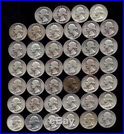 ONE ROLL OF WASHINGTON QUARTERS (1935-59) 90% Silver (40 Coins) LOT B14