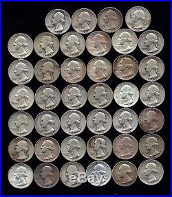 ONE ROLL OF WASHINGTON QUARTERS (1935-59) 90% Silver (40 Coins) LOT B74