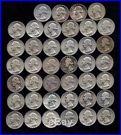 ONE ROLL OF WASHINGTON QUARTERS (1935-59) 90% Silver (40 Coins) LOT C95