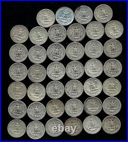 ONE ROLL OF WASHINGTON QUARTERS (1935-59) 90% Silver (40 Coins) LOT D73