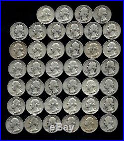 ONE ROLL OF WASHINGTON QUARTERS (1935-59) 90% Silver (40 Coins) LOT S96