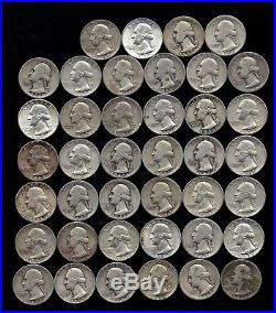 ONE ROLL OF WASHINGTON QUARTERS (1935-64) 90% Silver (40 Coins) LOT A25