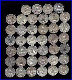 ONE ROLL OF WASHINGTON QUARTERS (1935-64) 90% Silver (40 Coins) LOT A7