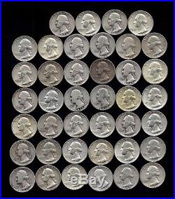 ONE ROLL OF WASHINGTON QUARTERS (1935-64) 90% Silver (40 Coins) LOT A87