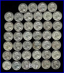 ONE ROLL OF WASHINGTON QUARTERS (1935-64) 90% Silver (40 Coins) LOT B49