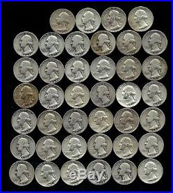 ONE ROLL OF WASHINGTON QUARTERS (1935-64) 90% Silver (40 Coins) LOT S21