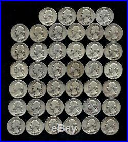ONE ROLL OF WASHINGTON QUARTERS (1936-58) 90% Silver (40 Coins) LOT B51