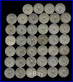 ONE ROLL OF WASHINGTON QUARTERS (1936-58) 90% Silver (40 Coins) LOT B51