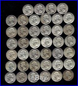 ONE ROLL OF WASHINGTON QUARTERS (1936-64) 90% Silver (40 Coins) LOT A8