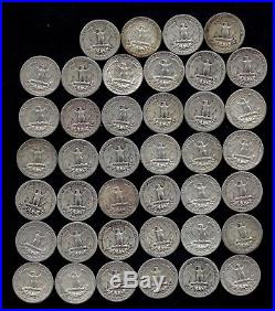 ONE ROLL OF WASHINGTON QUARTERS (1937-59) 90% Silver (40 Coins) LOT E7