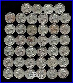 ONE ROLL OF WASHINGTON QUARTERS (1937-59) 90% Silver (40 Coins) LOT T70