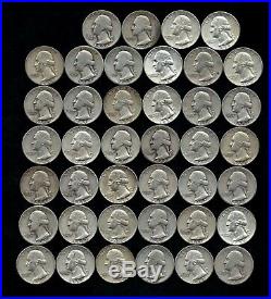 ONE ROLL OF WASHINGTON QUARTERS (1937-63) 90% Silver (40 Coins) LOT C22