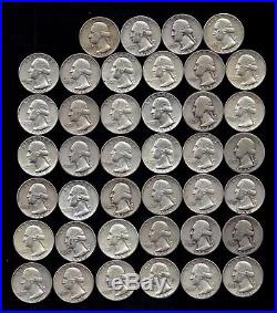 ONE ROLL OF WASHINGTON QUARTERS (1937-64) 90% Silver (40 Coins) LOT B5