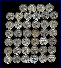 ONE ROLL OF WASHINGTON QUARTERS (1937-64) 90% Silver (40 Coins) LOT F34