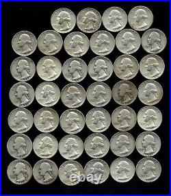 ONE ROLL OF WASHINGTON QUARTERS (1938-64) 90% Silver (40 Coins) LOT C03