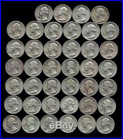 ONE ROLL OF WASHINGTON QUARTERS (1939-58) 90% Silver (40 Coins) LOT T71
