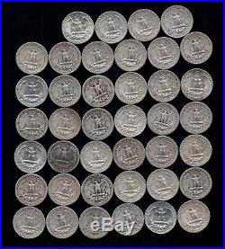 ONE ROLL OF WASHINGTON QUARTERS (1939-59) 90% Silver (40 Coins) LOT A69