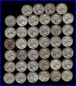 ONE ROLL OF WASHINGTON QUARTERS (1939-64) 90% Silver (40 Coins) LOT B19