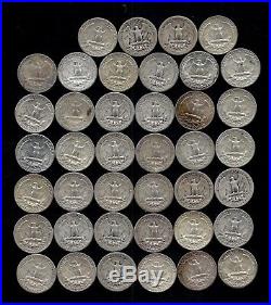 ONE ROLL OF WASHINGTON QUARTERS (1939-64) 90% Silver (40 Coins) LOT B19