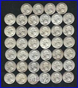 ONE ROLL OF WASHINGTON QUARTERS (1939-64) 90% Silver (40 Coins) LOT D23