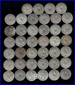 ONE ROLL OF WASHINGTON QUARTERS (1939-64) 90% Silver (40 Coins) LOT F31