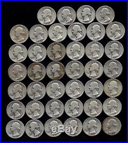 ONE ROLL OF WASHINGTON QUARTERS (1940-48) 90% Silver (40 Coins) LOT E66