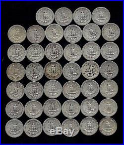 ONE ROLL OF WASHINGTON QUARTERS (1940-48) 90% Silver (40 Coins) LOT E66