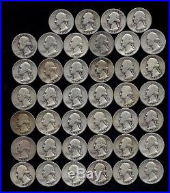 ONE ROLL OF WASHINGTON QUARTERS (1940-49) 90% Silver (40 Coins) LOT E65